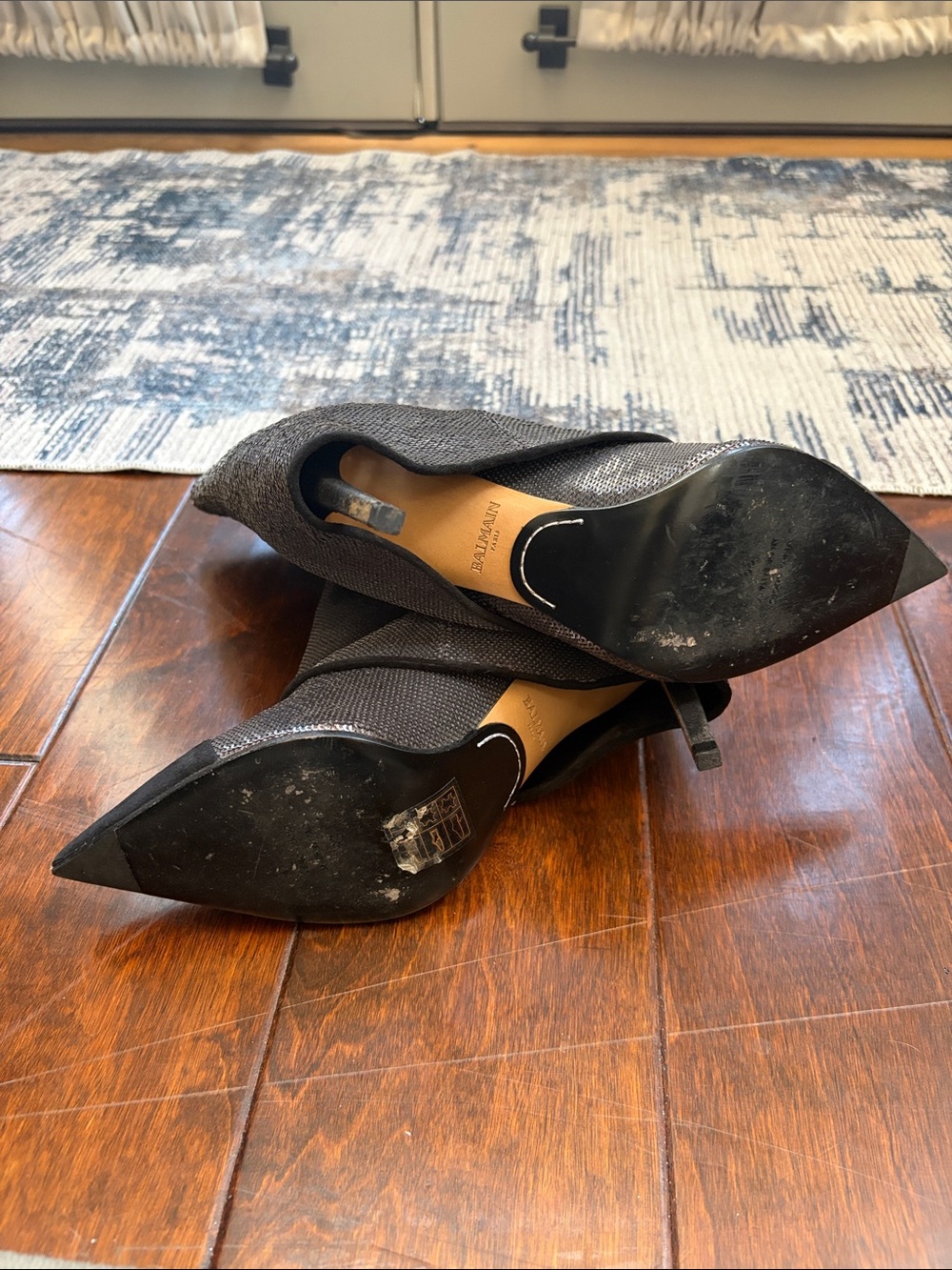 Balmain Metallic Black Pointed-Toe Ankle Boots - Women - Picture 7 of 8